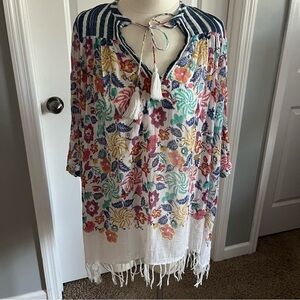 Roller Rabbit Cotton Gauze Boho Tunic Top XS.Beach Cover Up,sheer dress